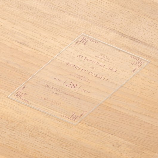 Elegant Pink Geometric Wedding Invitation アクリル招待状 (レイダウン)
