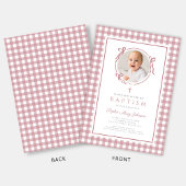 Elegant Pink Gingham Bow Photo Girl Baptism 招待状