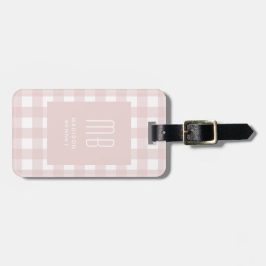 Elegant Pink Gingham Monogram ラゲッジタグ (正面横)