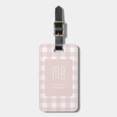 Elegant Pink Gingham Monogram ラゲッジタグ (正面縦)