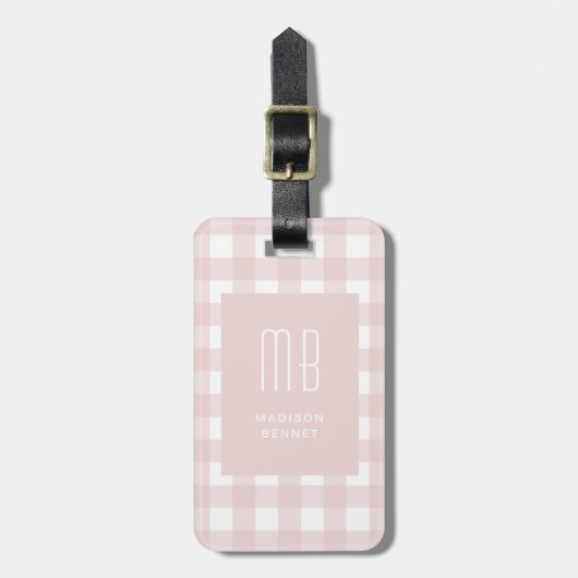 Elegant Pink Gingham Monogram ラゲッジタグ (正面縦)