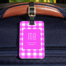 Elegant Pink Gingham Monogram ラゲッジタグ