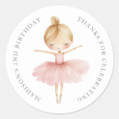 Elegant Pink Girl Ballerina Birthday Party ラウンドシール (正面)