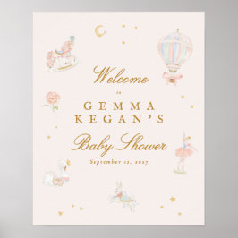 elegant pink girl fairytale baby shower welcome ポスター