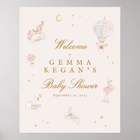 elegant pink girl fairytale baby shower welcome ポスター (正面)
