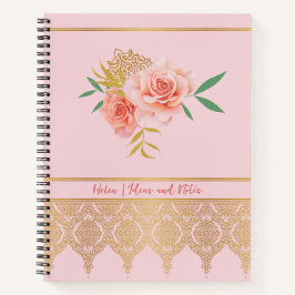 Elegant Pink Girly Floral Rose and Gold Bouquet ノートブック