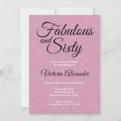 Elegant Pink Glitter Fabulous and Sixty Birthday 招待状 (正面)