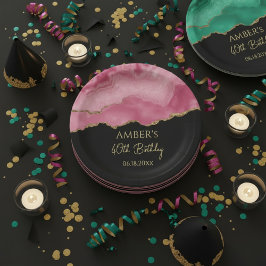 Elegant Pink Gold Abstract Marble Design ペーパープレート