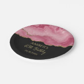 Elegant Pink Gold Abstract Marble Design ペーパープレート (アングル)