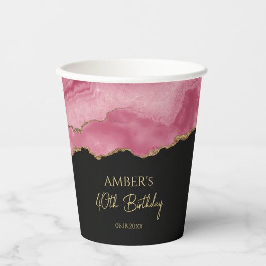 Elegant Pink Gold Abstract Marble Design 紙コップ (正面)