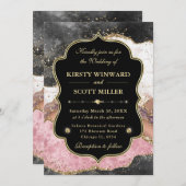 Elegant Pink Gold Agate Marble Glitter Wedding 招待状 (正面/裏面)