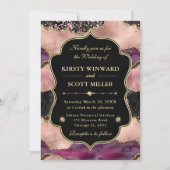 Elegant Pink Gold Agate Marble Glitter Wedding 招待状 (正面)