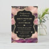 Elegant Pink Gold Agate Marble Glitter Wedding 招待状 (スタンド正面)
