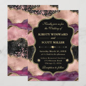 Elegant Pink Gold Agate Marble Glitter Wedding 招待状 (正面/裏面)