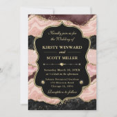 Elegant Pink Gold Agate Marble Glitter Wedding 招待状 (正面)