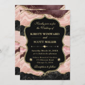 Elegant Pink Gold Agate Marble Glitter Wedding 招待状 (正面/裏面)