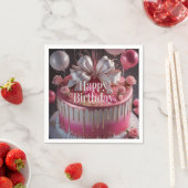 Elegant Pink & Gold Birthday Cake Design スタンダードカクテルナプキン (インサイチュ)