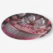 Elegant Pink & Gold Birthday Cake Design ペーパープレート (アングル)
