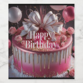 Elegant Pink & Gold Birthday Cake Design ワインラベル (シングルラベル)