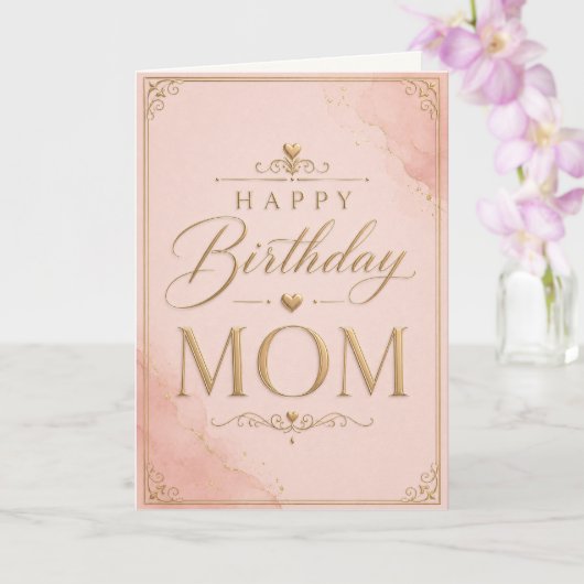 Elegant Pink & Gold Birthday Card for Mom カード (蘭)