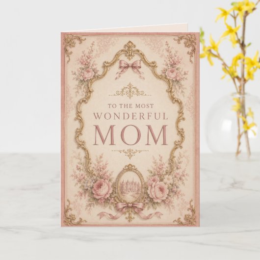 Elegant Pink & Gold Birthday Card for Mom カード (黄色い花)