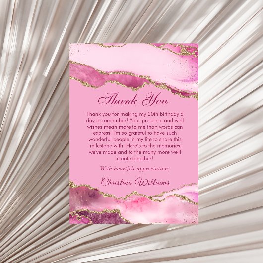 Elegant Pink & Gold Birthday Party Thank you サンキューカード