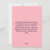 Elegant Pink Gold Bow Family Year 2025 Christmas シーズンカード (裏面)