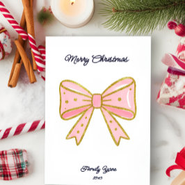 Elegant Pink Gold Bow Family Year 2025 Christmas シーズンカード