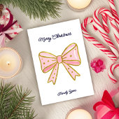 Elegant Pink Gold Bow Family Year 2025 Christmas シーズンカード