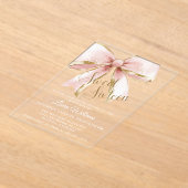 Elegant Pink & Gold Coquette Bow Sweet 16th アクリル招待状 (レイダウン)