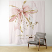 Elegant Pink & Gold Coquette Sweet 16th Backdrop タペストリー (インサイチュ)