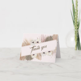 Elegant Pink Gold Floral Photo Wedding サンキューカード