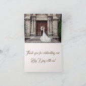 Elegant Pink Gold Floral Photo Wedding サンキューカード (内部)