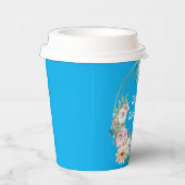 Elegant Pink & Gold Flower Wreath Paper cup Blue 紙コップ (右)