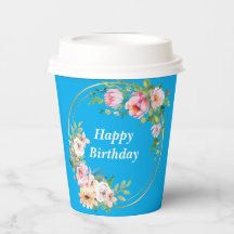 Elegant Pink & Gold Flower Wreath Paper cup Blue
