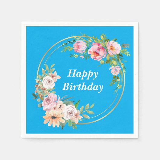 Elegant Pink & Gold Flower Wreath Paper Napkin blu スタンダードカクテルナプキン (正面)