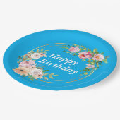 Elegant Pink & Gold Flower Wreath Paper Plate Blue ペーパープレート (アングル)