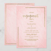 Elegant pink gold french floral lace Engagement  招待状 (正面/裏面)