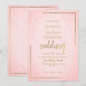 Elegant pink gold french floral lace Wedding 招待状 (正面/裏面)