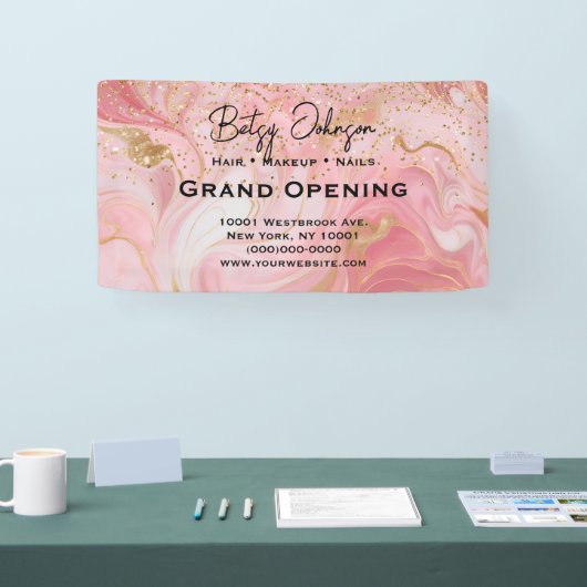 Elegant Pink & Gold Glitter Marbled Business Sign 横断幕 (トレードショー)