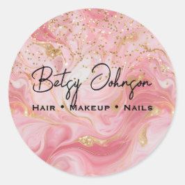Elegant Pink Gold Glitter Marbled Business Sticker ラウンドシール