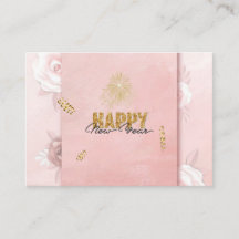 Elegant Pink & Gold Happy New Year Floral Card