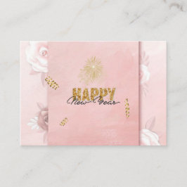 Elegant Pink & Gold Happy New Year Floral Card エンクロージャーカード