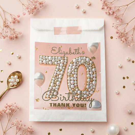 Elegant Pink Gold Pearl 70th Birthday Thank You フェイバーバッグ