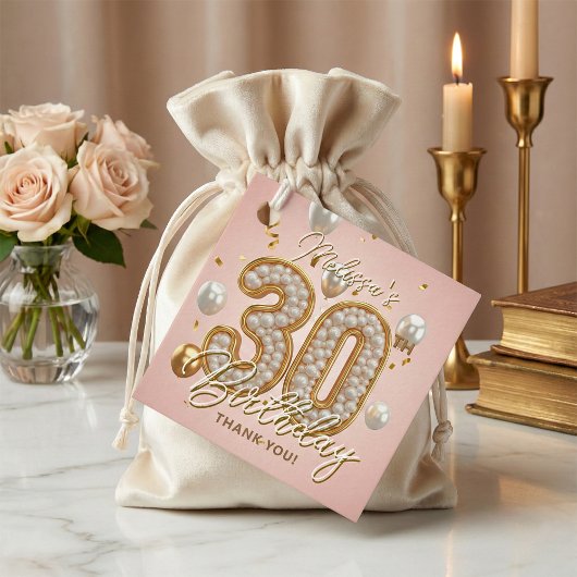 Elegant Pink Gold Pearls Balloons 30th Birthday フェイバータグ