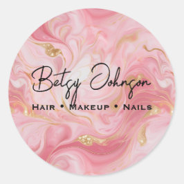 Elegant Pink Gold White Marbled Business Sticker ラウンドシール