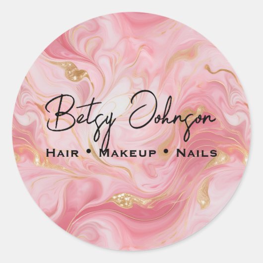 Elegant Pink Gold White Marbled Business Sticker ラウンドシール (正面)