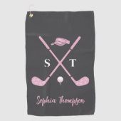 Elegant Pink Golf Club White Bows Custom Birthday ゴルフタオル (正面)