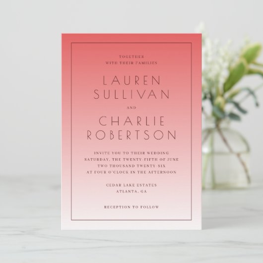 Elegant Pink Gradient Wedding Invitations 招待状 (スタンド正面)