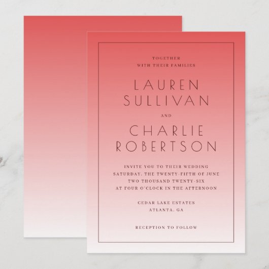 Elegant Pink Gradient Wedding Invitations 招待状 (正面/裏面)